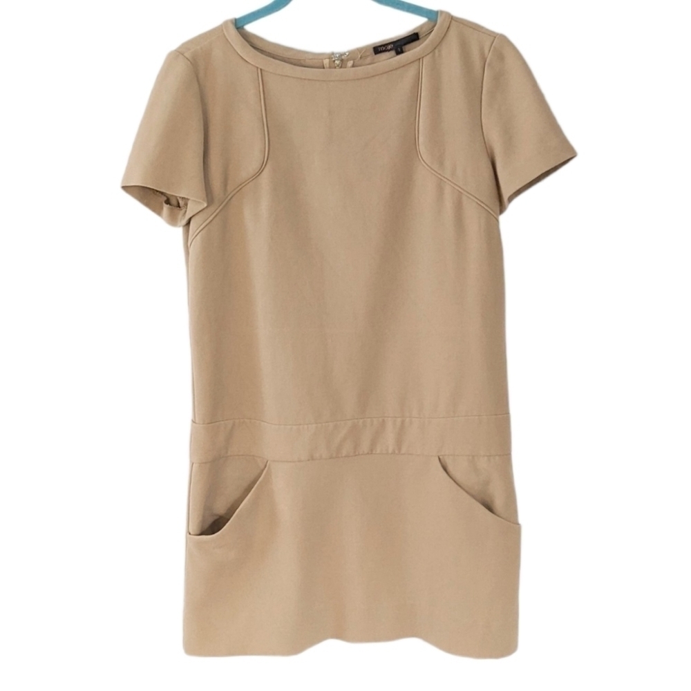 Maje Icare mini dress with pockets tan cel brown size 2 Medium B4